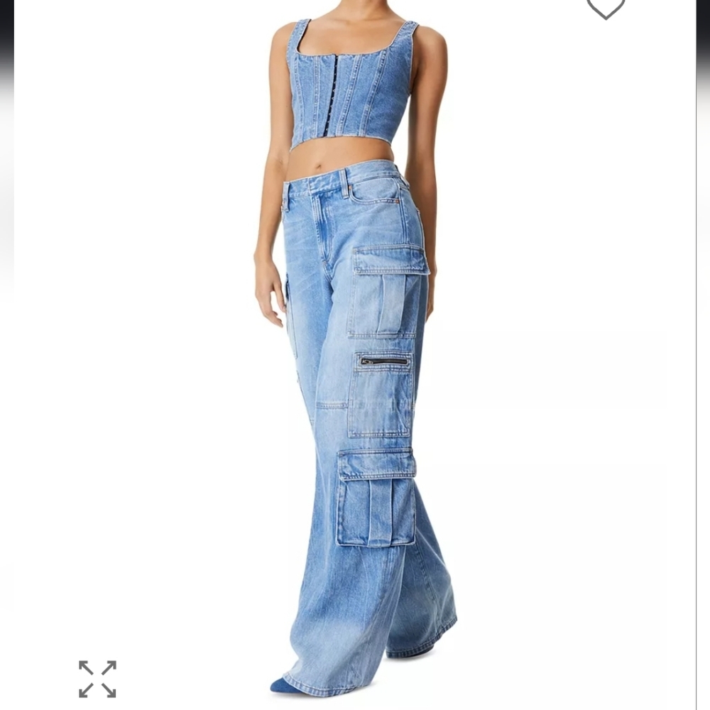 Alice + Olivia | Cay High Rise Wide Leg Baggy Cargo Jeans - Picture 5 of 9
